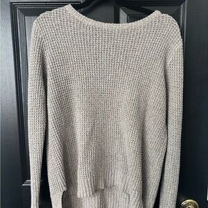 Pink Clover Greige Crew Neck Sweater with Ribbed Texture